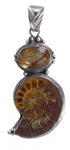Rutile Quartz and Ammonite Pendant