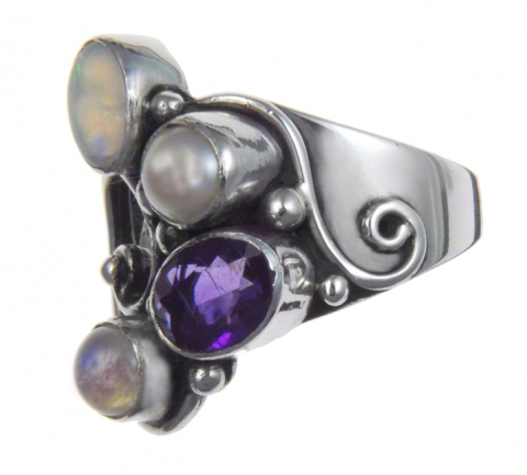 Opal, Pearls, Amethyst, Moonstone Ring